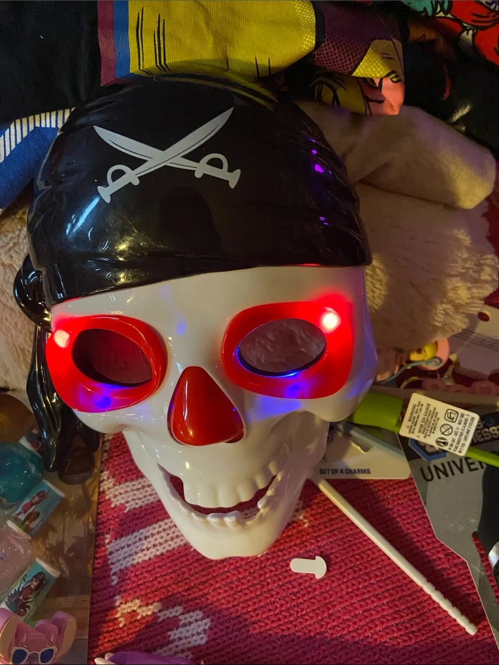 Kids Pirate LED Skull Mask - Black, White & Red